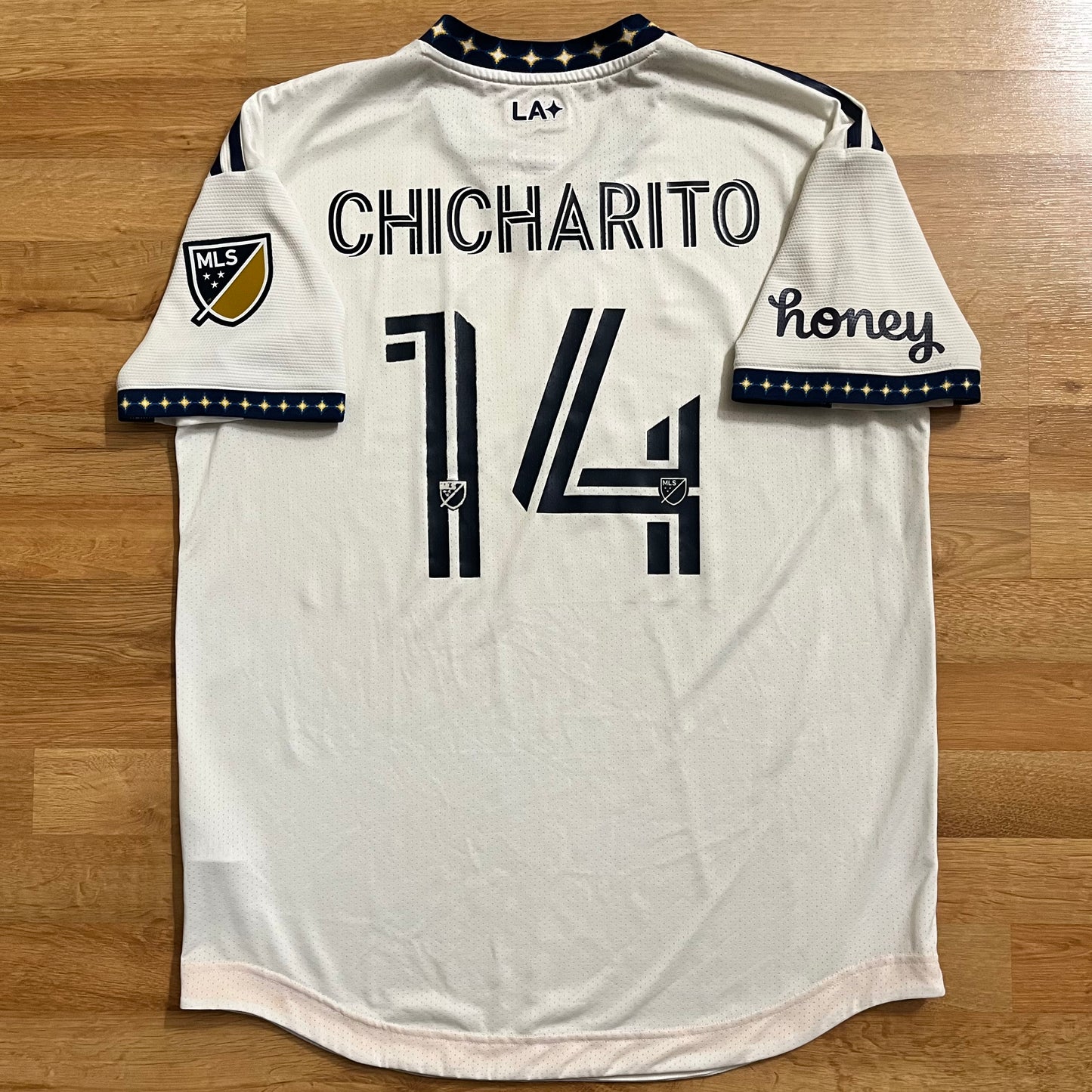 USED Los Angeles Galaxy 2022-23 Authentic Chicharito Jersey MLS Home #14 Adidas Size Large STAINED