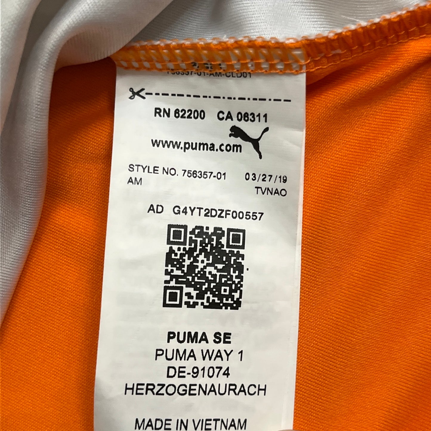 USED 2019-20 Puma Valencia CF Training Jersey Soccer Stadium Edition Orange Mens Sz S