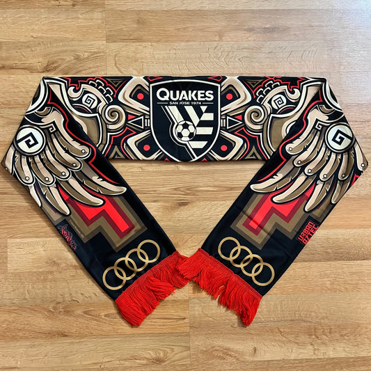 NEW San Jose Earthquakes Fan Scarf Jesse Hernandez Urban Aztec Design Audi Red Black Gold