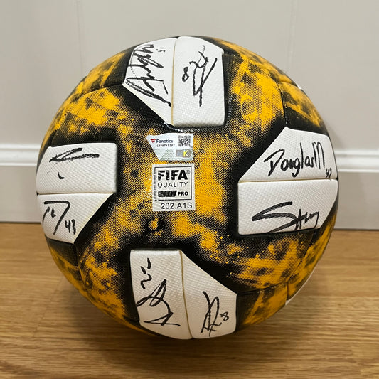 Real Salt Lake 2019 Kick Childhood Cancer Team Signed Soccer Ball Adidas Yellow Fanatics COA MLS Works