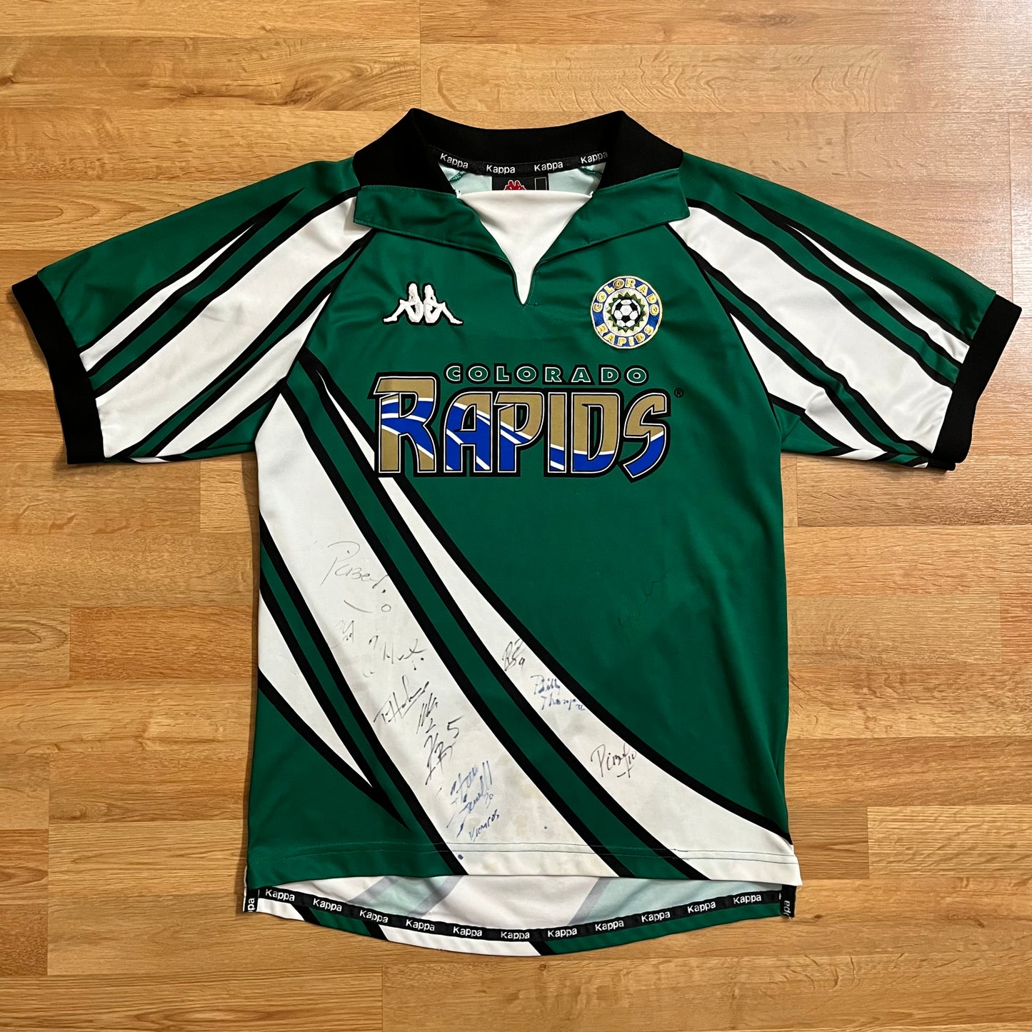 USED Kappa Colorado Rapids 1999-00 Away Soccer Jersey MLS Size S Autographed Flawed