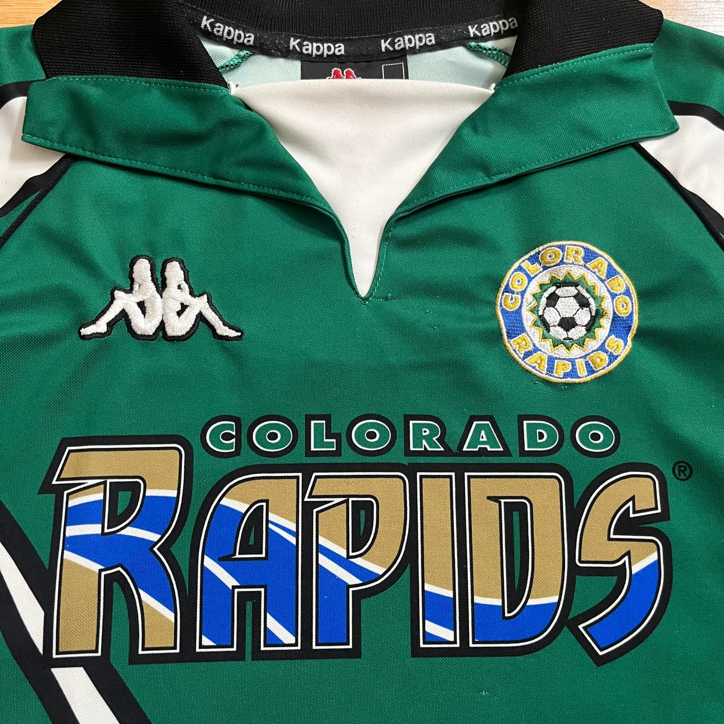 USED Kappa Colorado Rapids 1999-00 Away Soccer Jersey MLS Size S Autographed Flawed