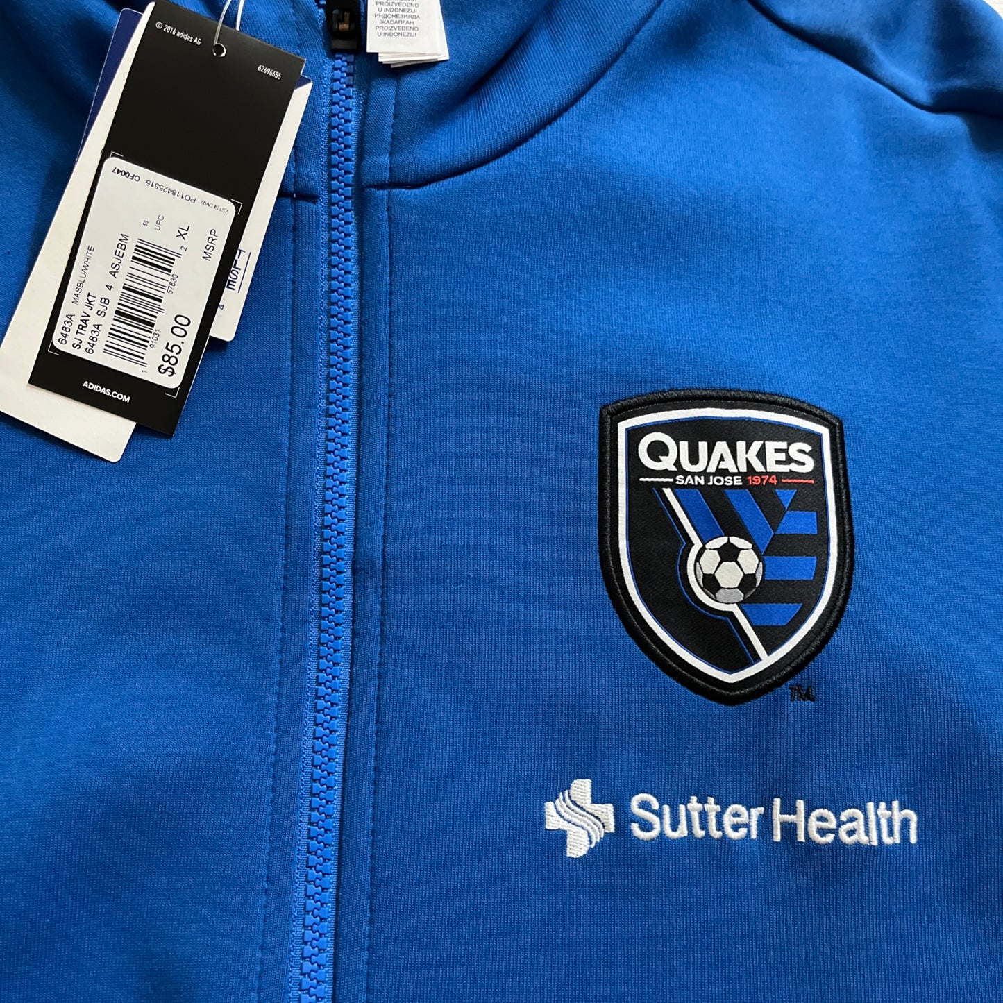 BNWT San Jose Earthquakes Soccer Track Jacket MLS Adidas Extra Large Brand New